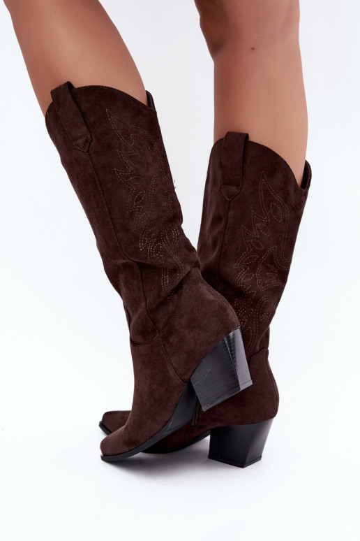 Botas cowboy de cano alto com salto em cor chocolate Hartley