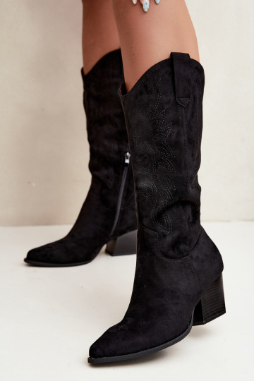 botas estilo vaqueiro com salto cor preta Hartley