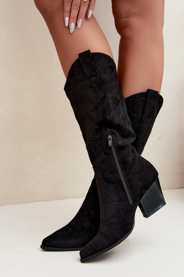 botas estilo vaqueiro com salto cor preta Hartley 2