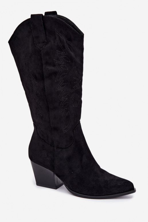 Botas longas de estilo cowboy com saltos na cor preta Hartley