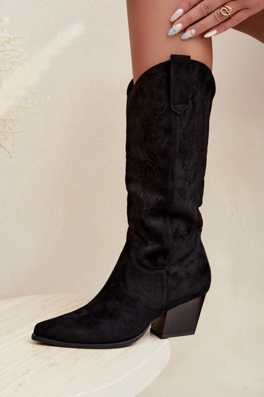 Botas longas de estilo cowboy com saltos na cor preta Hartley