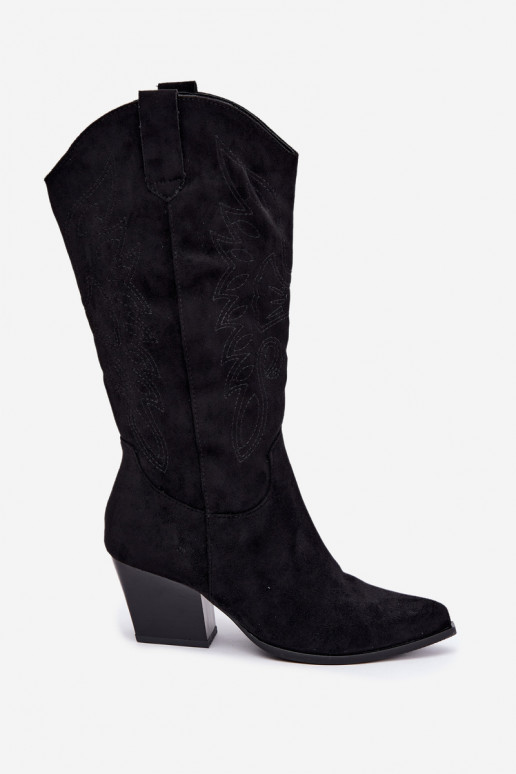 Botas longas de estilo cowboy com saltos na cor preta Hartley