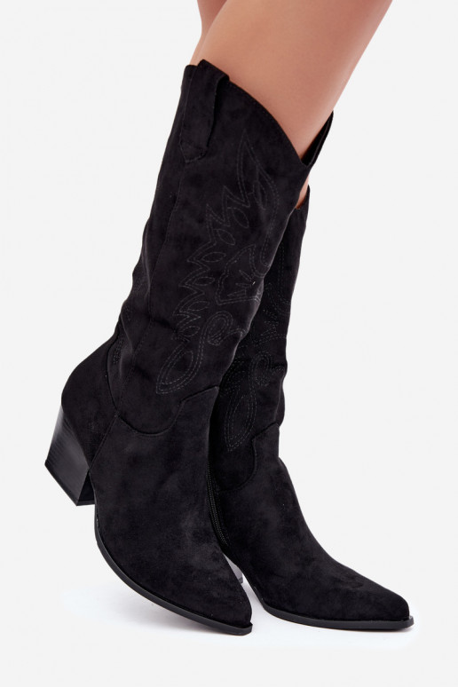 Botas longas de estilo cowboy com saltos na cor preta Hartley