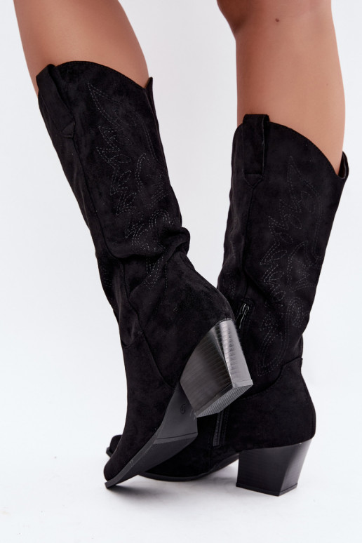 Botas longas de estilo cowboy com saltos na cor preta Hartley