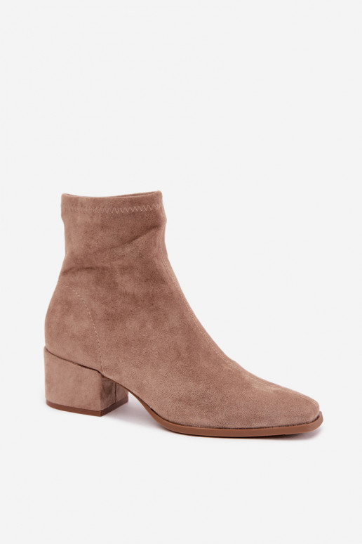 Botins femininos com salto tipo Klocek na cor caqui Rosley