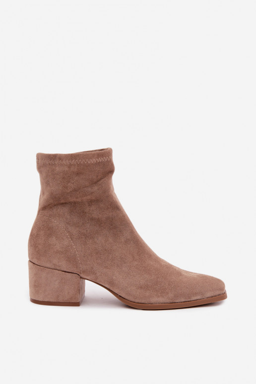 Botins femininos com salto tipo Klocek na cor caqui Rosley