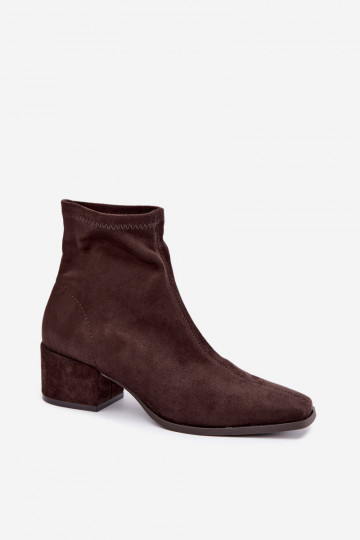 Botins femininos com salto tipo Klocek na cor chocolate Rosley 2