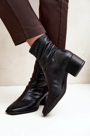 Botas femininas com salto Typu Klocek de couro ecológico cor preta Rosley 2