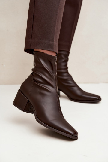 Botas femininas com salto Typu Klocek de couro ecológico CzekoladoParae Rosley 2