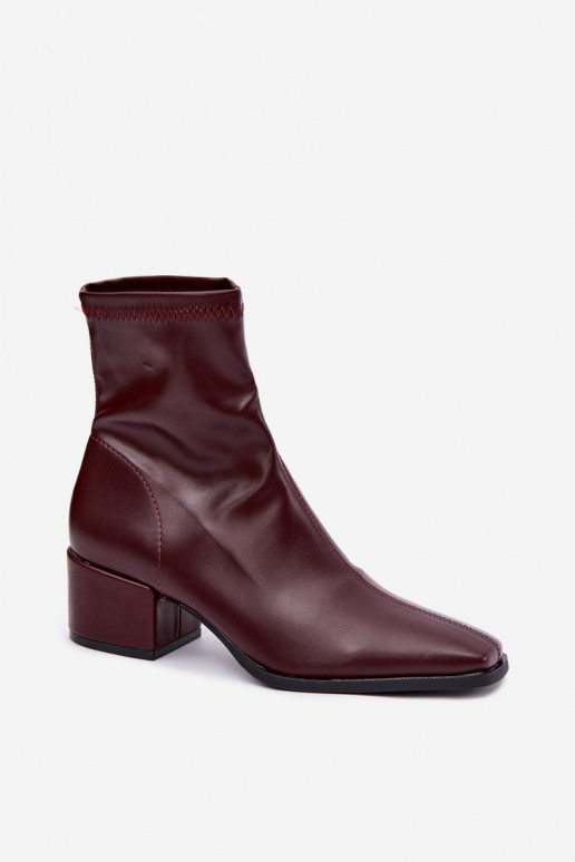 Botins femininos com salto tipo Klocek em couro sintético na cor bordô Rosley