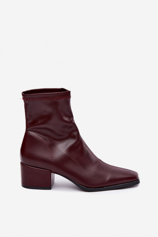 Botins femininos com salto tipo Klocek em couro sintético na cor bordô Rosley