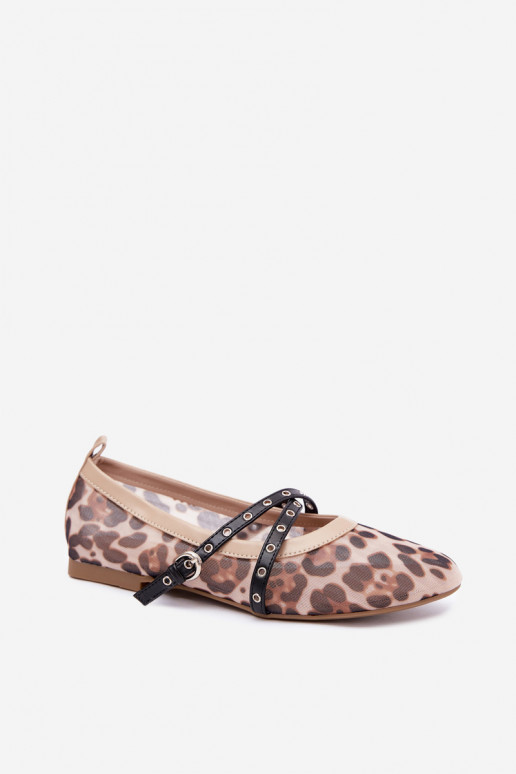 Bailarinas em malha com tiras e estampa de leopardo Orley