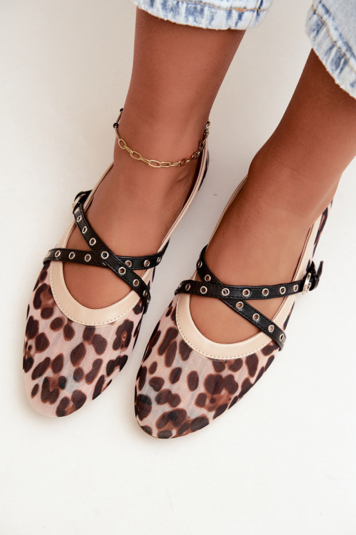 Bailarinas em malha com tiras e estampa de leopardo Orley