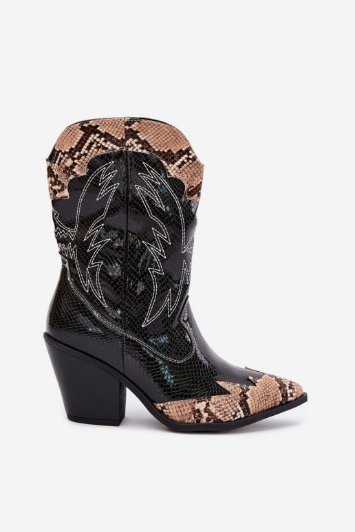 aquecimento botas estilo coParaboy com uma impressão Obcas Słupek preto e marrom Ambery