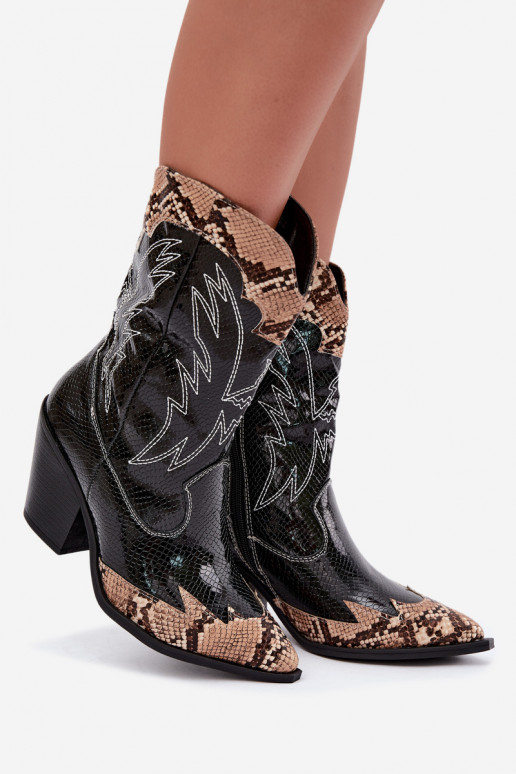 aquecimento botas estilo coParaboy com uma impressão Obcas Słupek preto e marrom Ambery