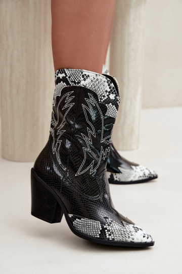 aquecimento botas estilo coParaboy com uma impressão Obcas Słupek Preto e-cor branca Ambery 2