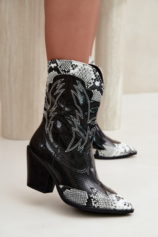 aquecimento botas estilo coParaboy com uma impressão Obcas Słupek Preto e-cor branca Ambery