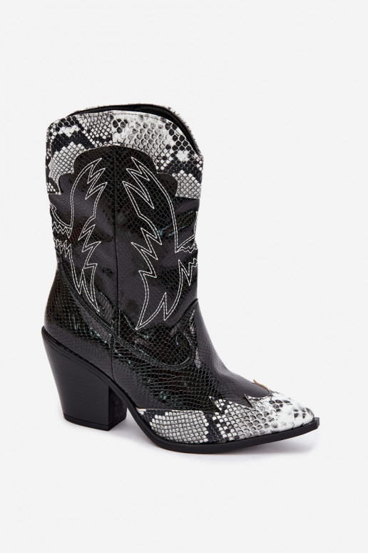 botins de estilo cowboy forrados com detalhe em relevo em preto e branco Ambery