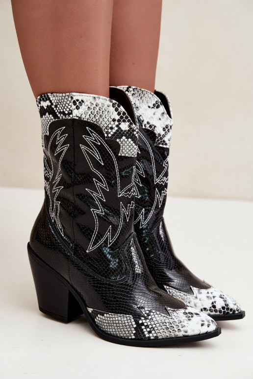 aquecimento botas estilo coParaboy com uma impressão Obcas Słupek Preto e-cor branca Ambery