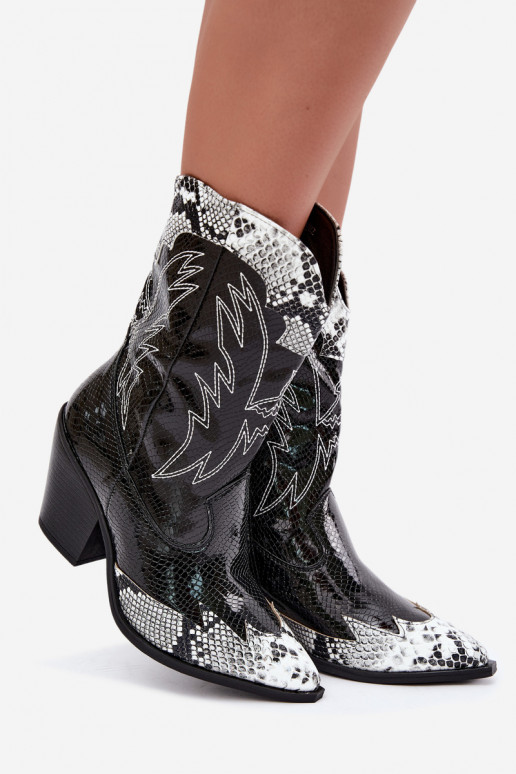 aquecimento botas estilo coParaboy com uma impressão Obcas Słupek Preto e-cor branca Ambery