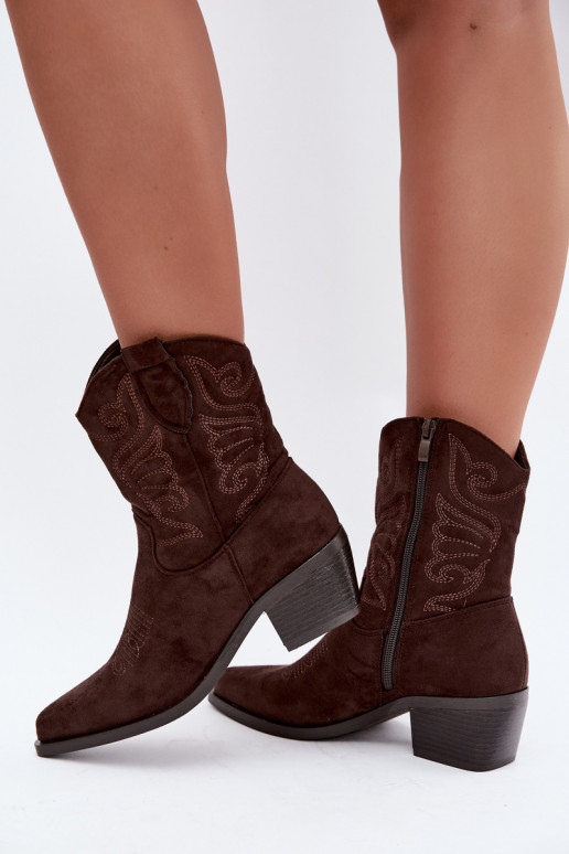 botins de estilo cowboy forrados com salto na cor chocolate Corlie