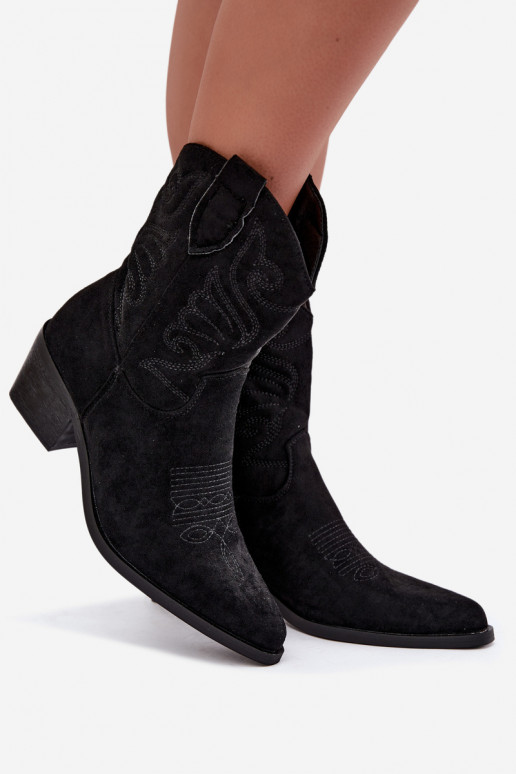 botins de estilo cowboy forrados com salto na cor preta Corlie