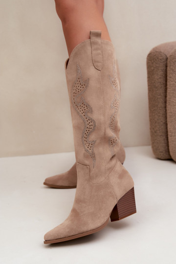 botas estilo vaqueiro Feminino Com decoração Obcas Słupek bege Greyla