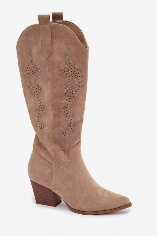 botas estilo vaqueiro Feminino Com decoração Obcas Słupek bege Greyla