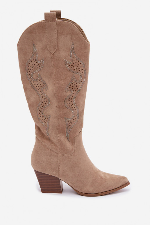 botas de estilo cowboy longas com decoração no cano na cor areia Greyla