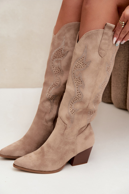 botas estilo vaqueiro Feminino Com decoração Obcas Słupek bege Greyla