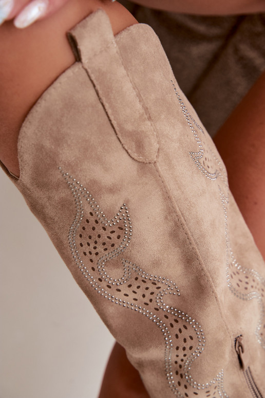 botas estilo vaqueiro Feminino Com decoração Obcas Słupek bege Greyla