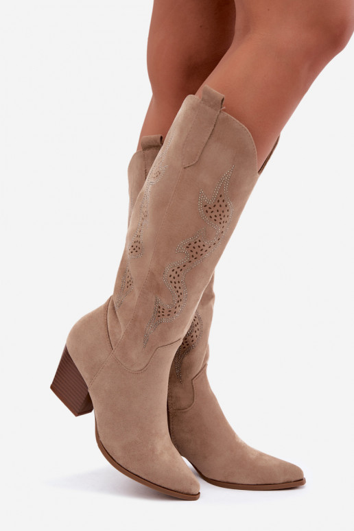 botas estilo vaqueiro Feminino Com decoração Obcas Słupek bege Greyla