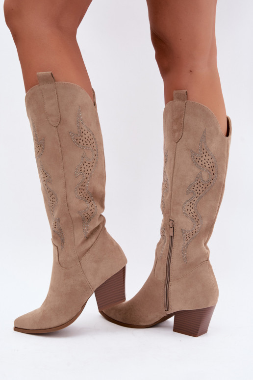 botas estilo vaqueiro Feminino Com decoração Obcas Słupek bege Greyla