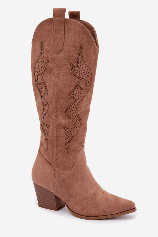 botas de estilo cowboy longas com decoração no cano na cor castanha Greyla