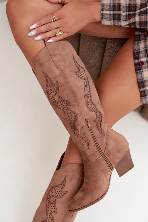 botas de estilo cowboy longas com decoração no cano na cor castanha Greyla