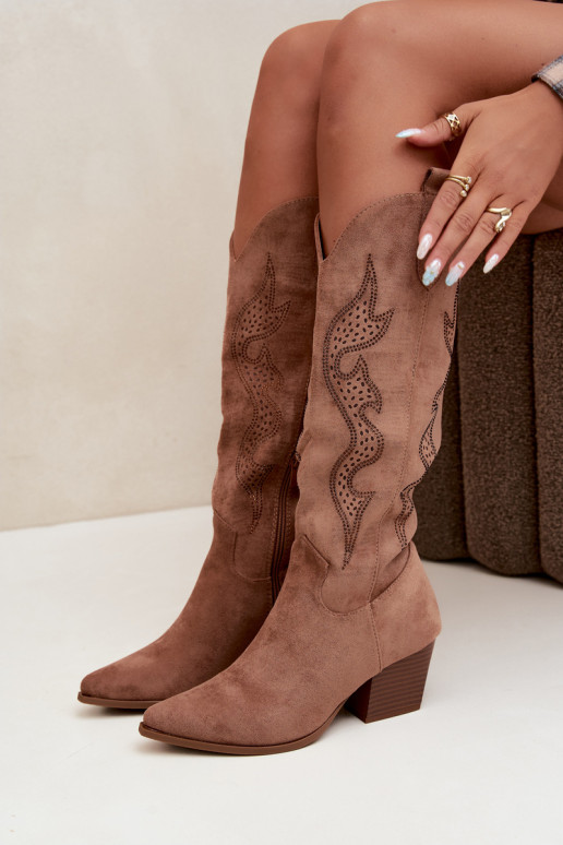botas de estilo cowboy longas com decoração no cano na cor castanha Greyla