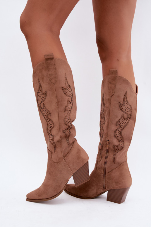 botas de estilo cowboy longas com decoração no cano na cor castanha Greyla