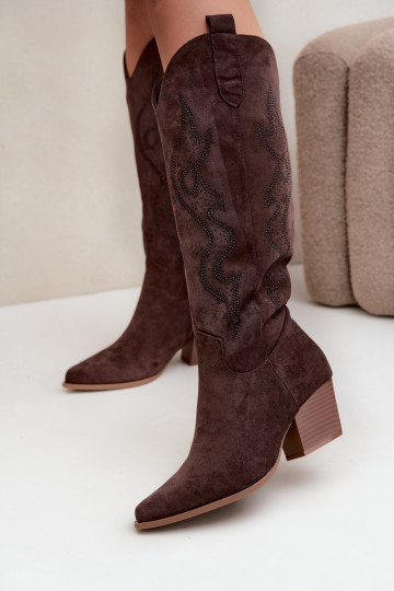 botas estilo vaqueiro Feminino Com decoração Obcas Słupek CzekoladoParae Greyla