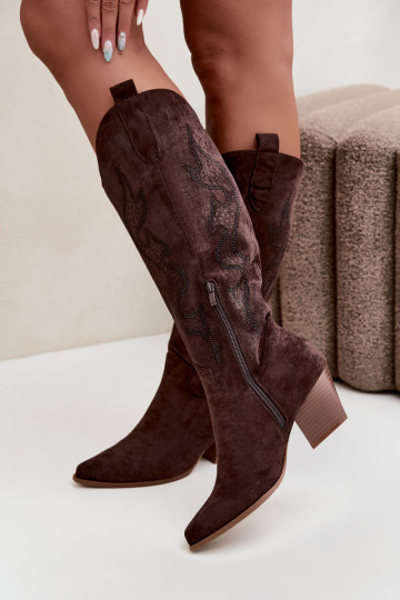 botas estilo vaqueiro Feminino Com decoração Obcas Słupek CzekoladoParae Greyla 2