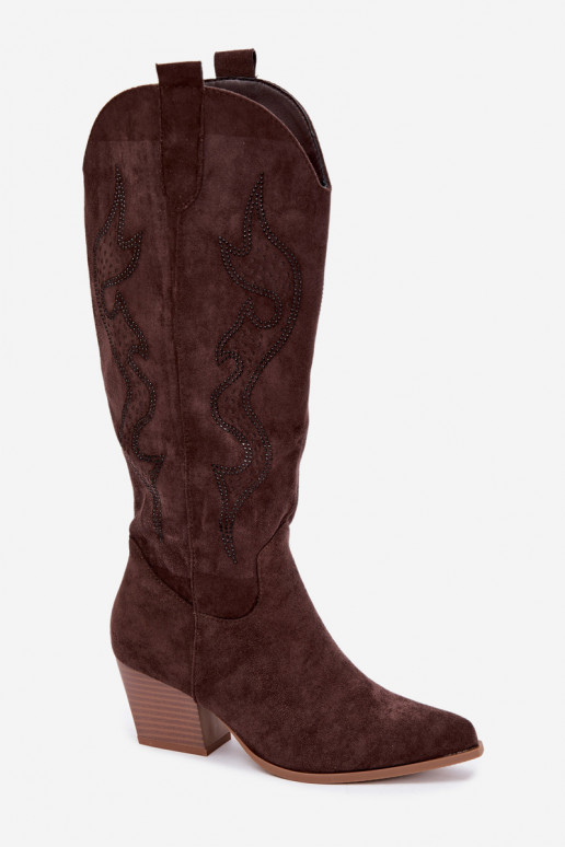 botas estilo vaqueiro Feminino Com decoração Obcas Słupek CzekoladoParae Greyla