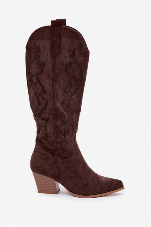 botas estilo vaqueiro Feminino Com decoração Obcas Słupek CzekoladoParae Greyla