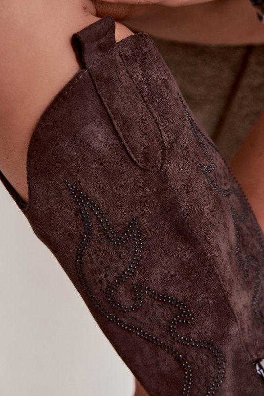 botas estilo vaqueiro Feminino Com decoração Obcas Słupek CzekoladoParae Greyla