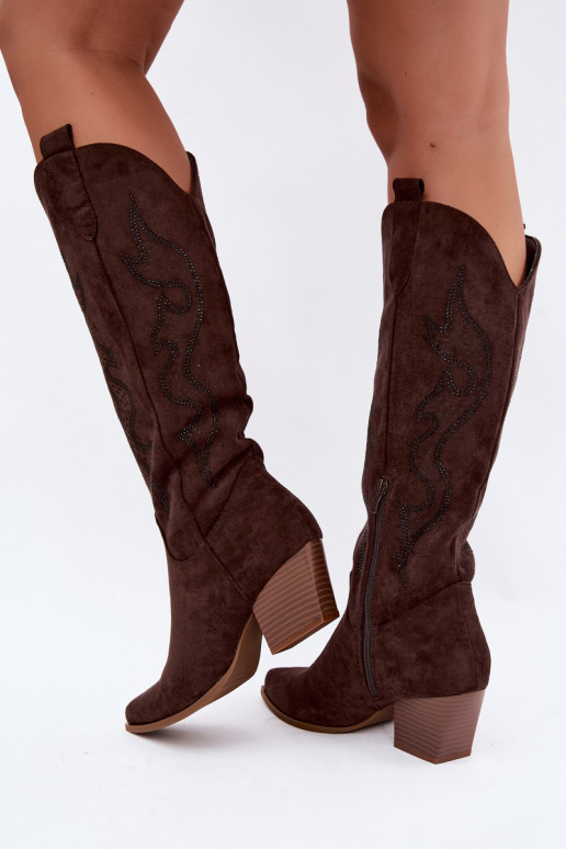 botas estilo vaqueiro Feminino Com decoração Obcas Słupek CzekoladoParae Greyla