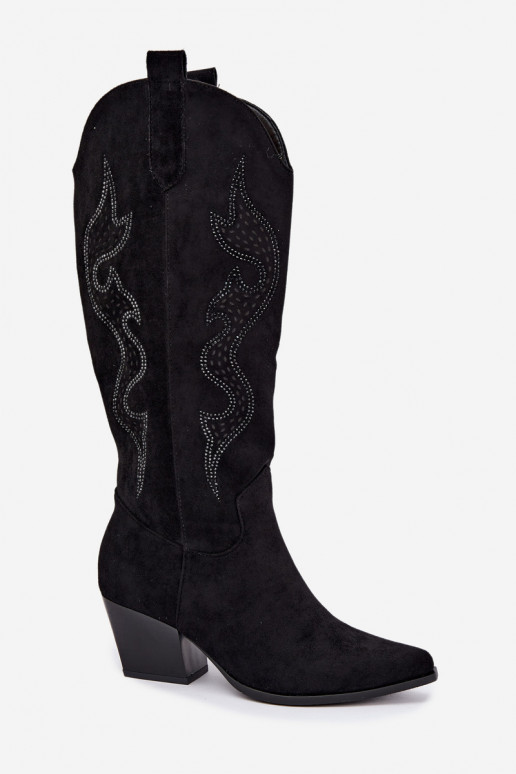 botas de estilo cowboy longas com decoração no cano na cor preta Greyla