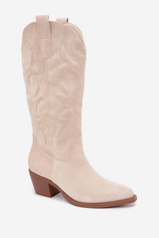 botas de estilo cowboy longas com salto na cor marfim INesly