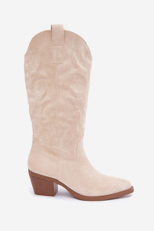 botas de estilo cowboy longas com salto na cor marfim INesly