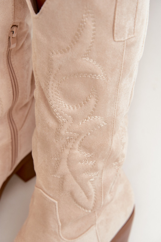 botas de estilo cowboy longas com salto na cor marfim INesly