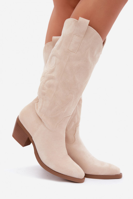 botas de estilo cowboy longas com salto na cor marfim INesly