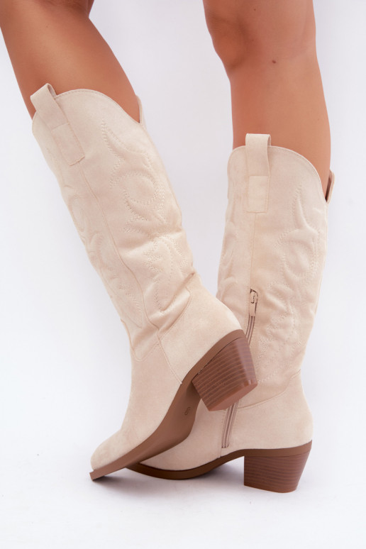 botas de estilo cowboy longas com salto na cor marfim INesly