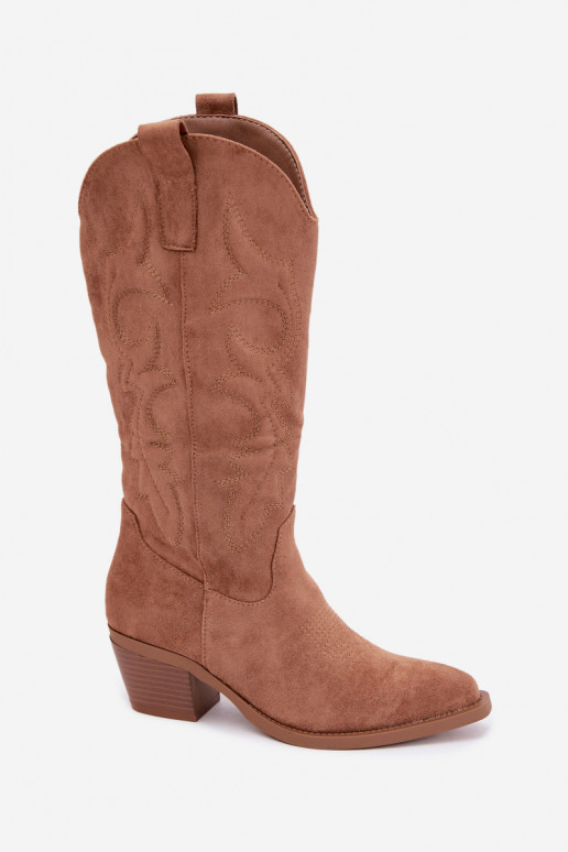 botas de estilo cowboy longas com salto na cor castanha INesly